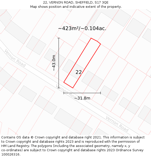 22, VERNON ROAD, SHEFFIELD, S17 3QE: Plot and title map