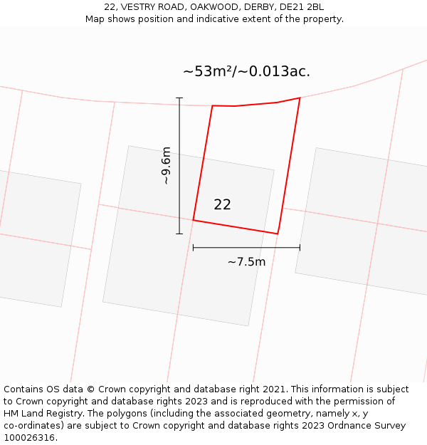 22, VESTRY ROAD, OAKWOOD, DERBY, DE21 2BL: Plot and title map