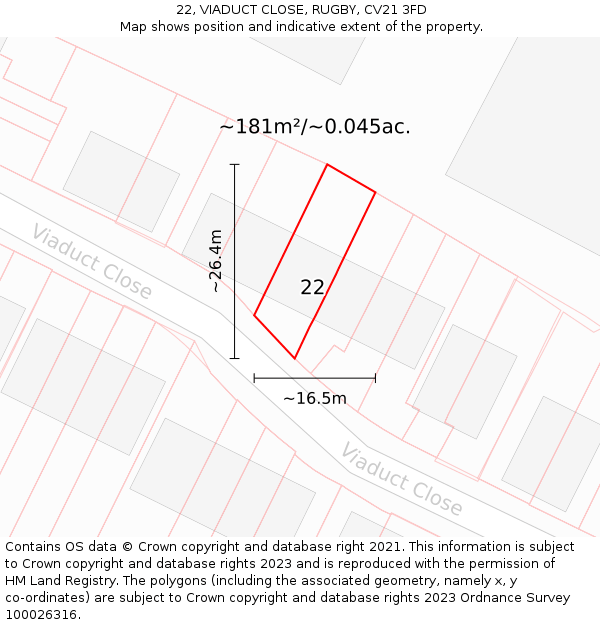22, VIADUCT CLOSE, RUGBY, CV21 3FD: Plot and title map
