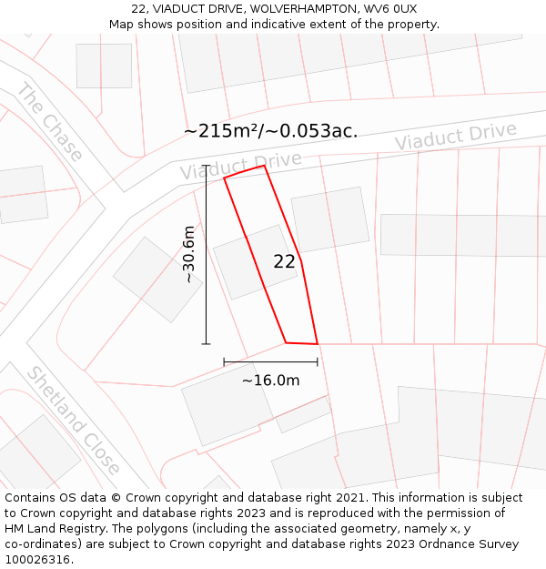 22, VIADUCT DRIVE, WOLVERHAMPTON, WV6 0UX: Plot and title map