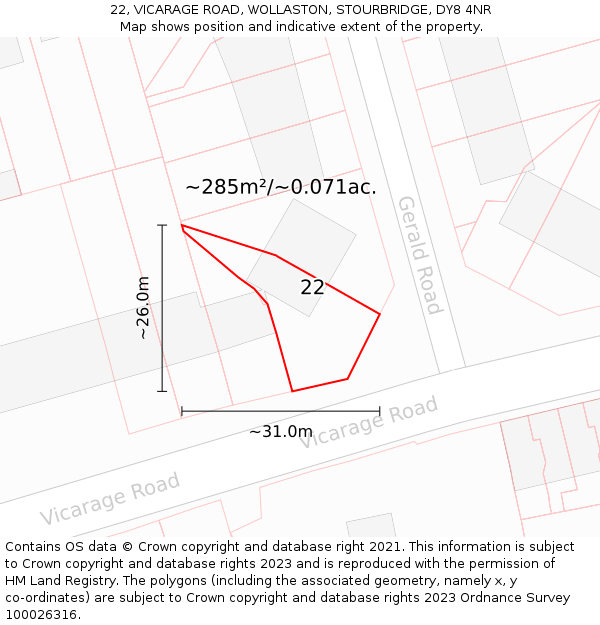 22, VICARAGE ROAD, WOLLASTON, STOURBRIDGE, DY8 4NR: Plot and title map