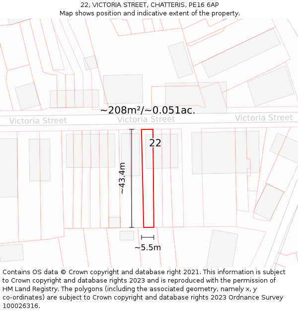22, VICTORIA STREET, CHATTERIS, PE16 6AP: Plot and title map
