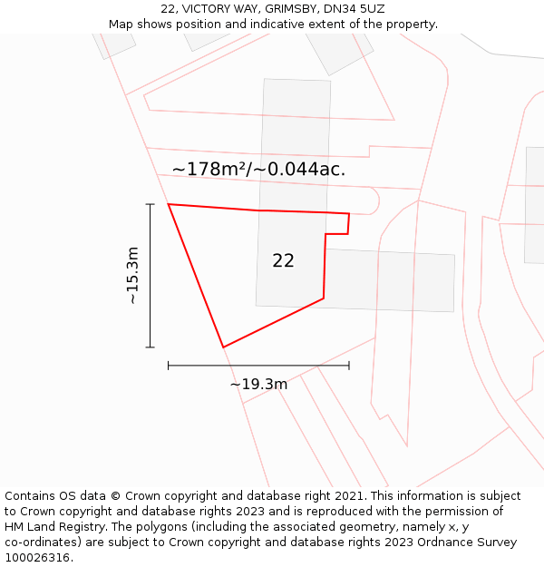 22, VICTORY WAY, GRIMSBY, DN34 5UZ: Plot and title map