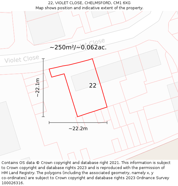 22, VIOLET CLOSE, CHELMSFORD, CM1 6XG: Plot and title map