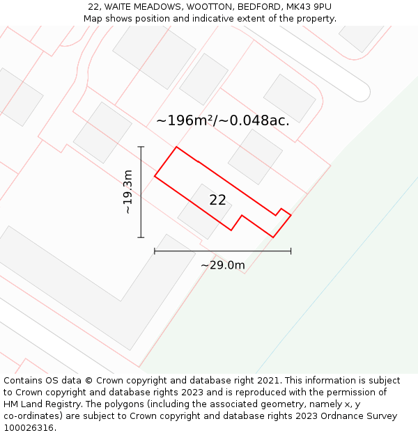 22, WAITE MEADOWS, WOOTTON, BEDFORD, MK43 9PU: Plot and title map