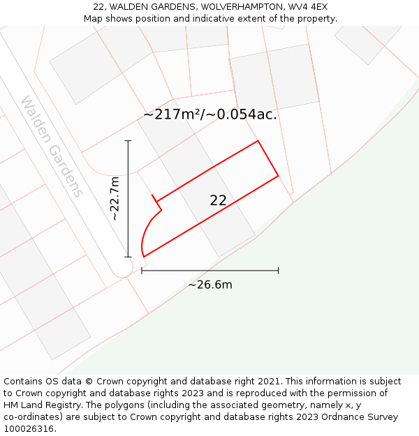 22, WALDEN GARDENS, WOLVERHAMPTON, WV4 4EX: Plot and title map