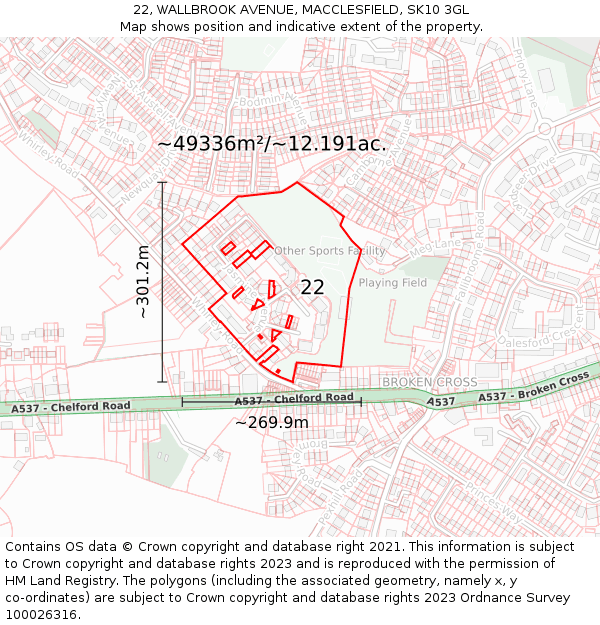 22, WALLBROOK AVENUE, MACCLESFIELD, SK10 3GL: Plot and title map