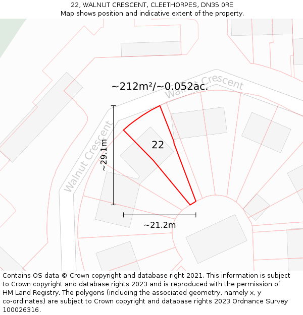 22, WALNUT CRESCENT, CLEETHORPES, DN35 0RE: Plot and title map