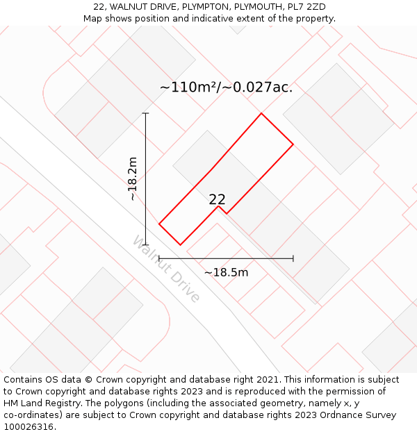 22, WALNUT DRIVE, PLYMPTON, PLYMOUTH, PL7 2ZD: Plot and title map