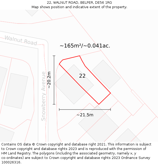 22, WALNUT ROAD, BELPER, DE56 1RG: Plot and title map