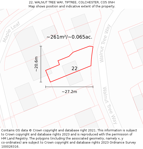 22, WALNUT TREE WAY, TIPTREE, COLCHESTER, CO5 0NH: Plot and title map