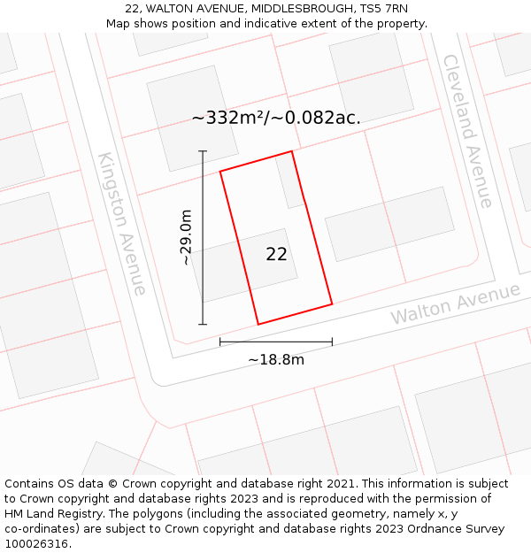 22, WALTON AVENUE, MIDDLESBROUGH, TS5 7RN: Plot and title map