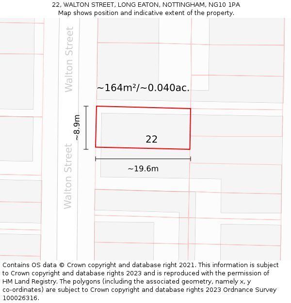 22, WALTON STREET, LONG EATON, NOTTINGHAM, NG10 1PA: Plot and title map