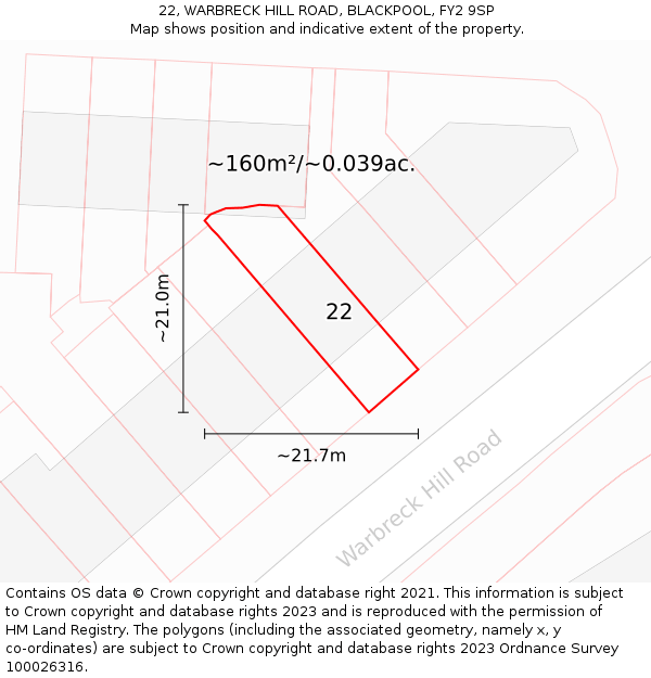 22, WARBRECK HILL ROAD, BLACKPOOL, FY2 9SP: Plot and title map