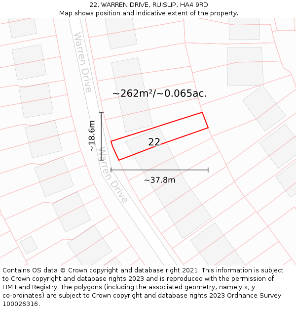 22, WARREN DRIVE, RUISLIP, HA4 9RD: Plot and title map