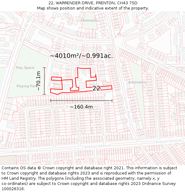 22, WARRENDER DRIVE, PRENTON, CH43 7SD: Plot and title map