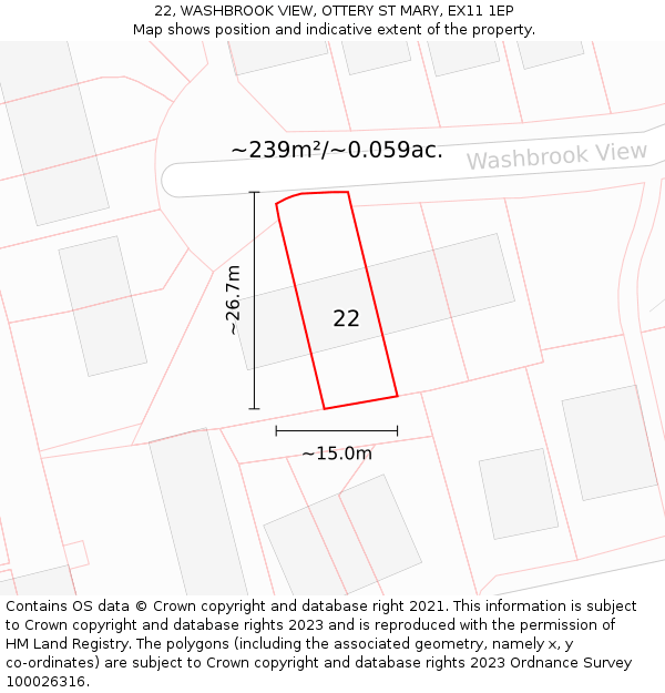 22, WASHBROOK VIEW, OTTERY ST MARY, EX11 1EP: Plot and title map