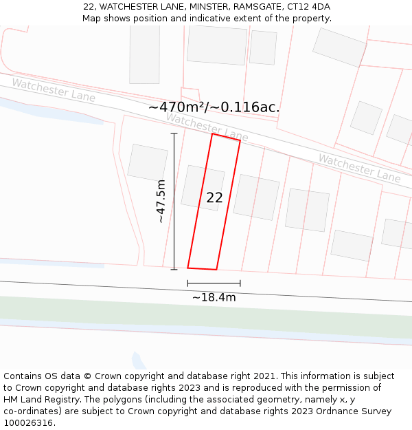 22, WATCHESTER LANE, MINSTER, RAMSGATE, CT12 4DA: Plot and title map