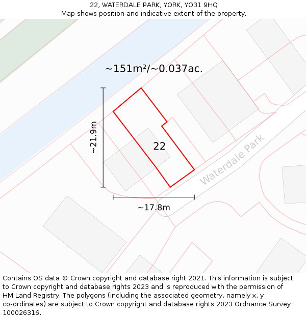 22, WATERDALE PARK, YORK, YO31 9HQ: Plot and title map