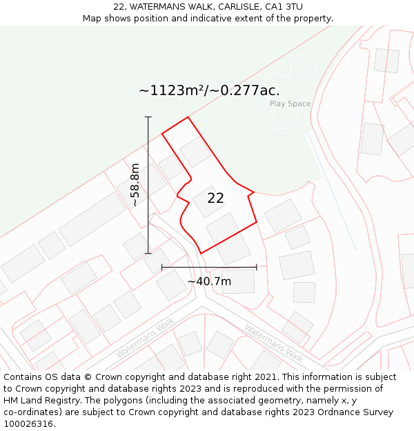 22, WATERMANS WALK, CARLISLE, CA1 3TU: Plot and title map