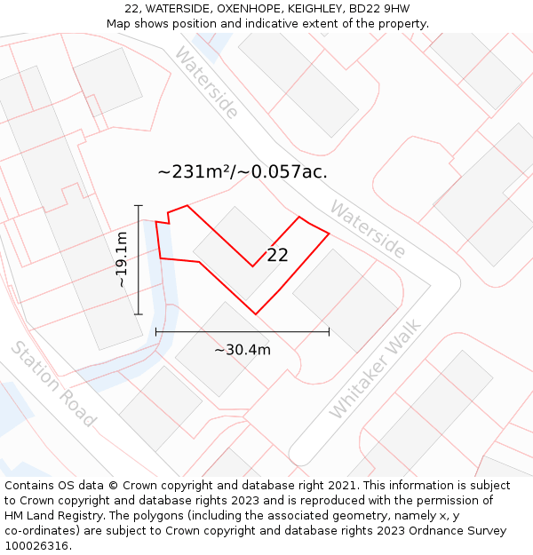 22, WATERSIDE, OXENHOPE, KEIGHLEY, BD22 9HW: Plot and title map