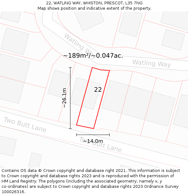 22, WATLING WAY, WHISTON, PRESCOT, L35 7NG: Plot and title map