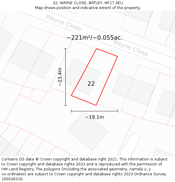 22, WAYNE CLOSE, BATLEY, WF17 0EU: Plot and title map