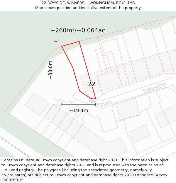 22, WAYSIDE, WINNERSH, WOKINGHAM, RG41 1AD: Plot and title map