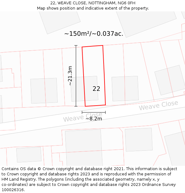22, WEAVE CLOSE, NOTTINGHAM, NG6 0FH: Plot and title map