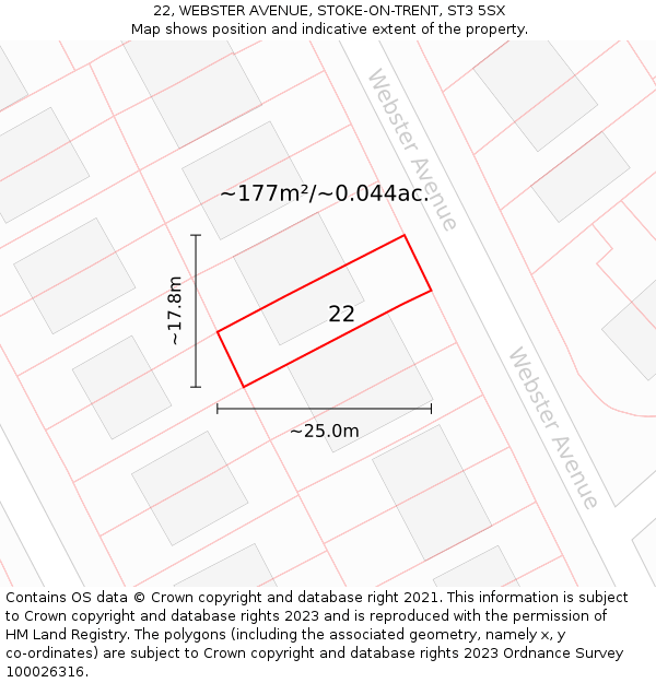 22, WEBSTER AVENUE, STOKE-ON-TRENT, ST3 5SX: Plot and title map