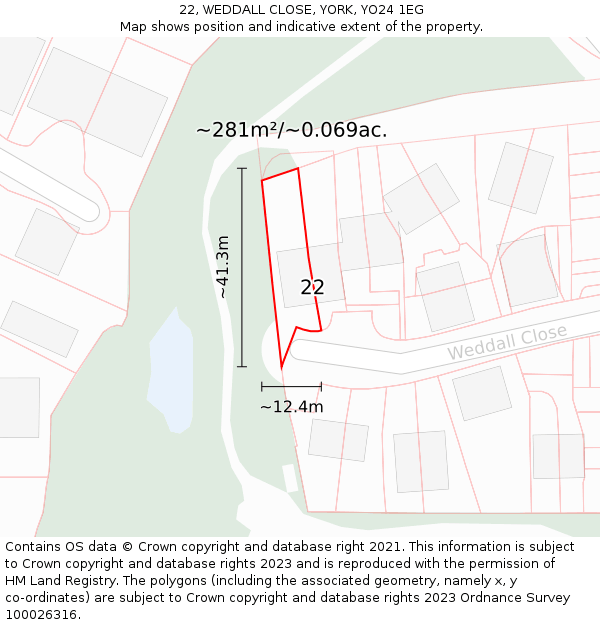 22, WEDDALL CLOSE, YORK, YO24 1EG: Plot and title map
