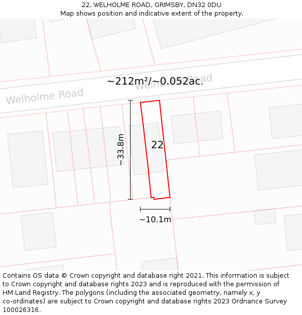 22, WELHOLME ROAD, GRIMSBY, DN32 0DU: Plot and title map