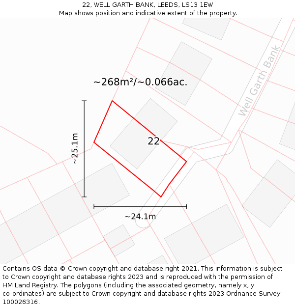 22, WELL GARTH BANK, LEEDS, LS13 1EW: Plot and title map
