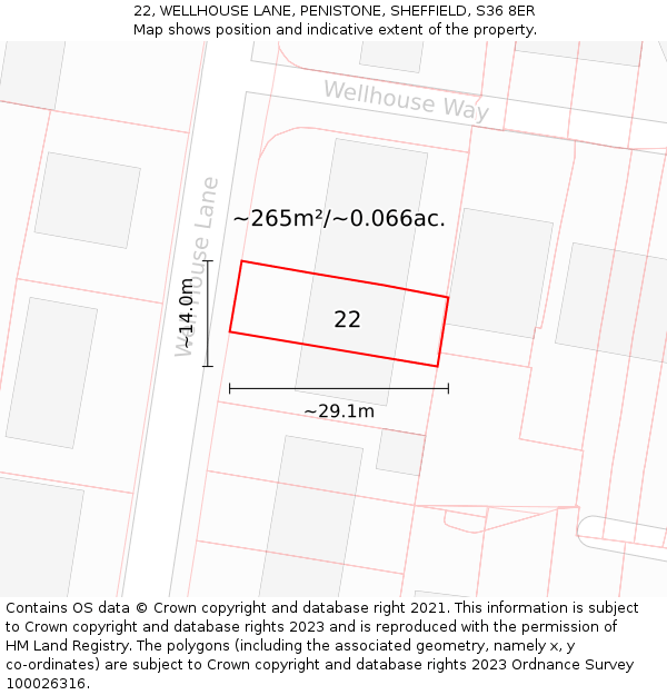 22, WELLHOUSE LANE, PENISTONE, SHEFFIELD, S36 8ER: Plot and title map