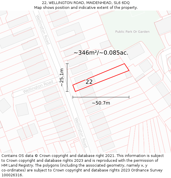 22, WELLINGTON ROAD, MAIDENHEAD, SL6 6DQ: Plot and title map
