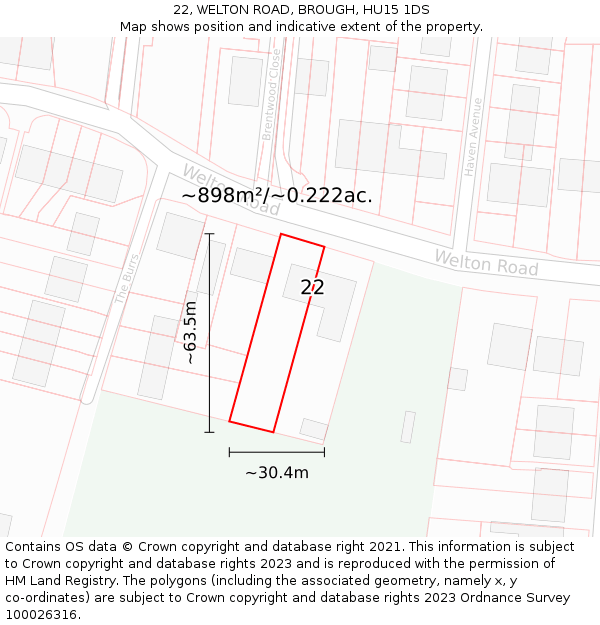 22, WELTON ROAD, BROUGH, HU15 1DS: Plot and title map