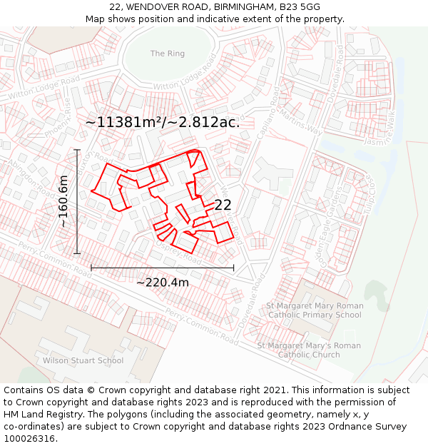 22, WENDOVER ROAD, BIRMINGHAM, B23 5GG: Plot and title map