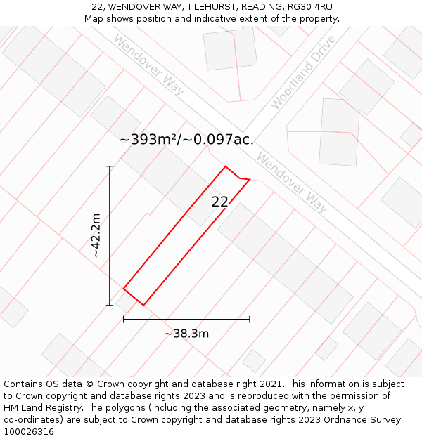 22, WENDOVER WAY, TILEHURST, READING, RG30 4RU: Plot and title map