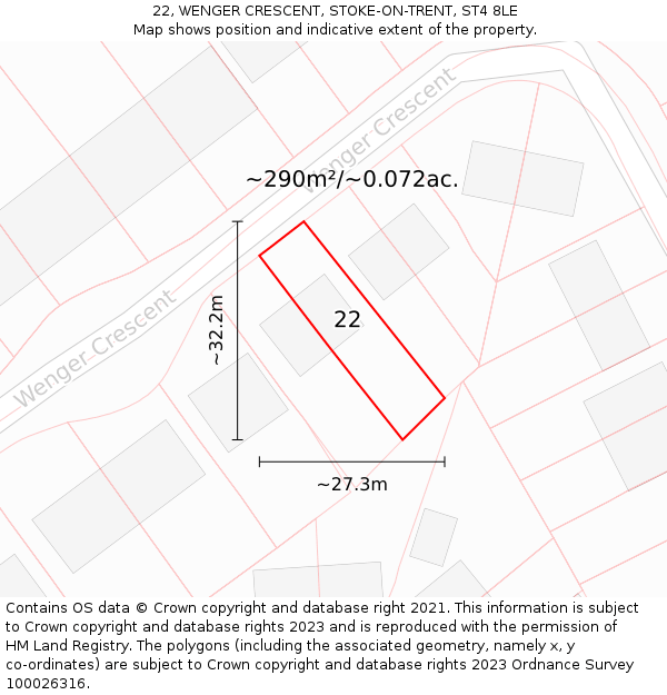 22, WENGER CRESCENT, STOKE-ON-TRENT, ST4 8LE: Plot and title map