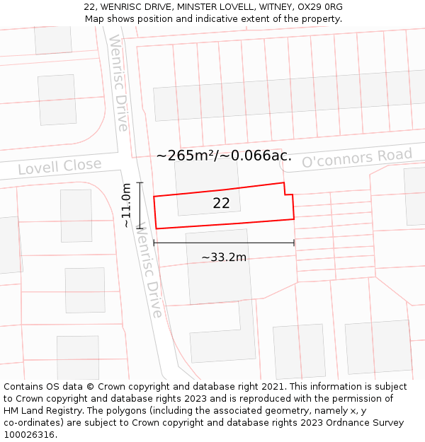 22, WENRISC DRIVE, MINSTER LOVELL, WITNEY, OX29 0RG: Plot and title map