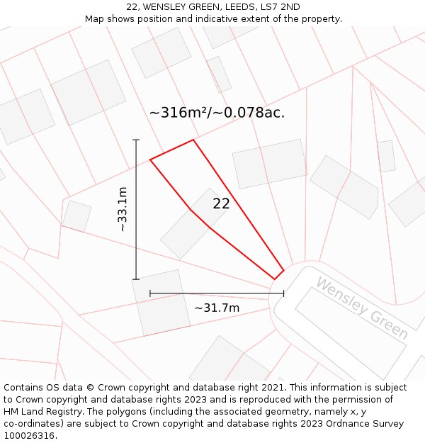 22, WENSLEY GREEN, LEEDS, LS7 2ND: Plot and title map