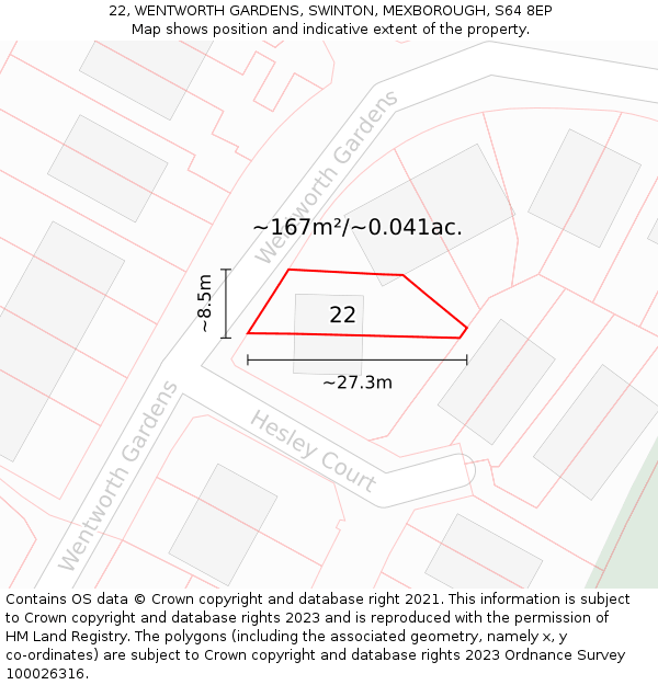 22, WENTWORTH GARDENS, SWINTON, MEXBOROUGH, S64 8EP: Plot and title map