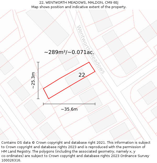 22, WENTWORTH MEADOWS, MALDON, CM9 6EJ: Plot and title map