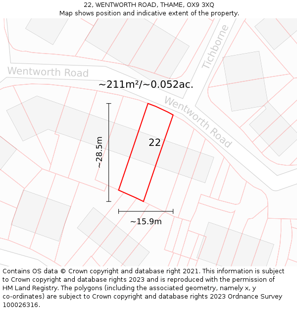 22, WENTWORTH ROAD, THAME, OX9 3XQ: Plot and title map