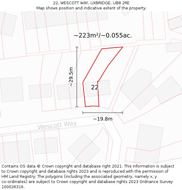 22, WESCOTT WAY, UXBRIDGE, UB8 2RE: Plot and title map
