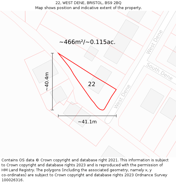 22, WEST DENE, BRISTOL, BS9 2BQ: Plot and title map