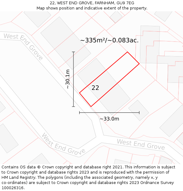 22, WEST END GROVE, FARNHAM, GU9 7EG: Plot and title map