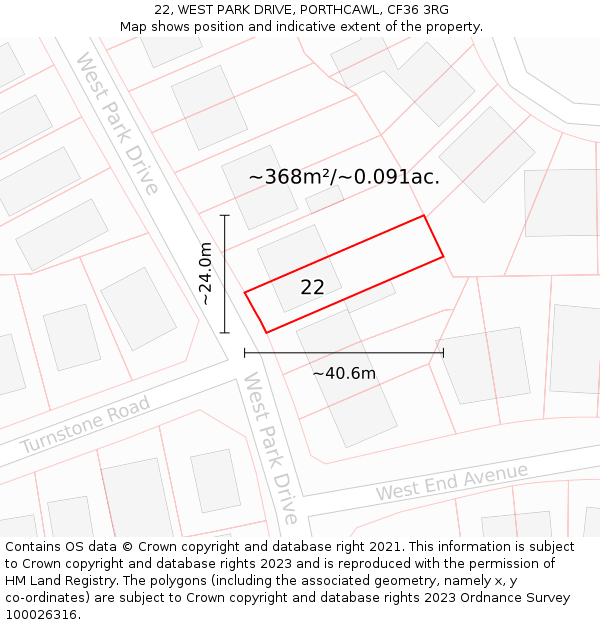 22, WEST PARK DRIVE, PORTHCAWL, CF36 3RG: Plot and title map