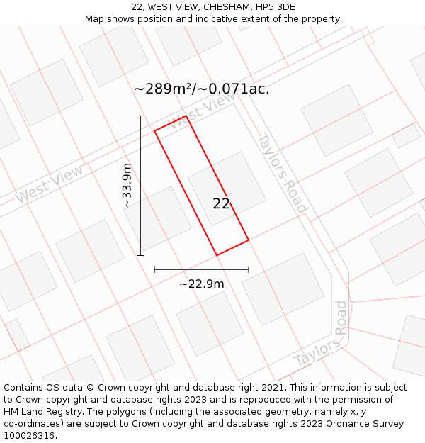 22, WEST VIEW, CHESHAM, HP5 3DE: Plot and title map