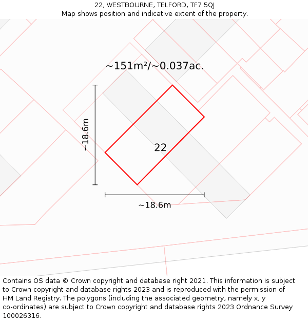 22, WESTBOURNE, TELFORD, TF7 5QJ: Plot and title map